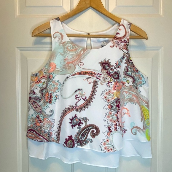 Bisou Bisou Michelle Bohbot Sz S Boho Paisley Print Sleeveless Top NWT - Picture 1 of 11